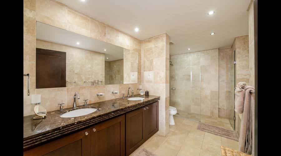 Master ensuite with bath tub and walk in shower