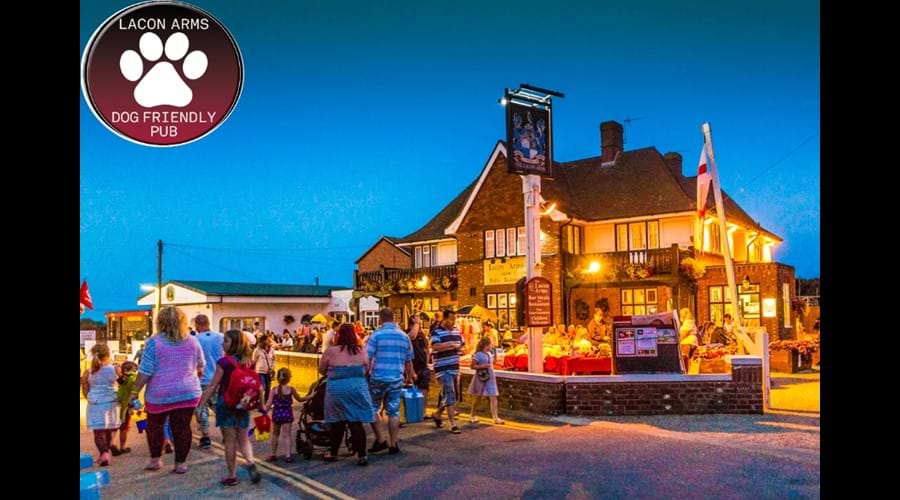 The Lacon Arms, 15 mins walk in Hemsby village. Check their website as menu changes regularly. Dogs allowed