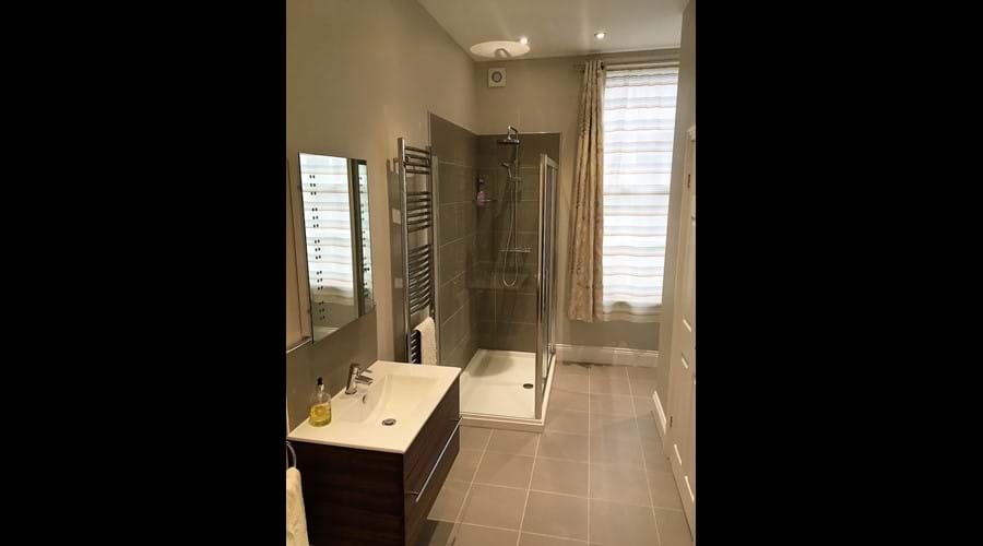 Ground Floor Bathroom with large shower, washbasin and wc