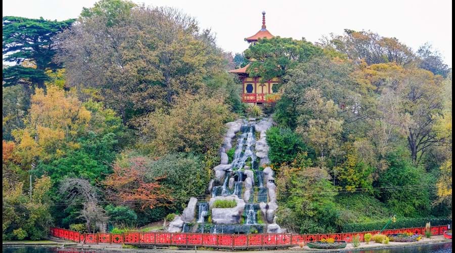 Pagoda and waterfall in Peasholm Park 