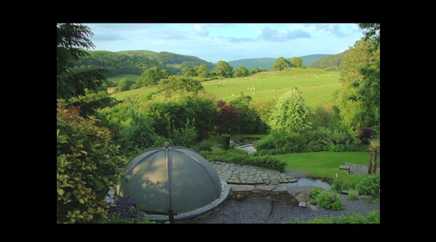 looking out over the folly and hillside gardens