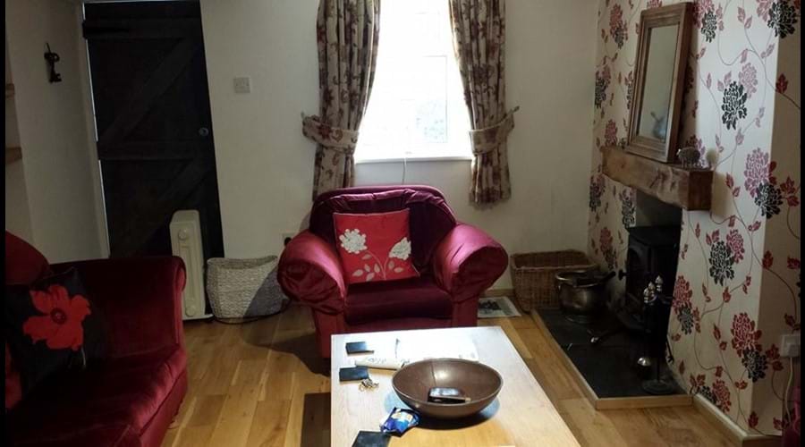 Living room, with the solid fuel burning stove