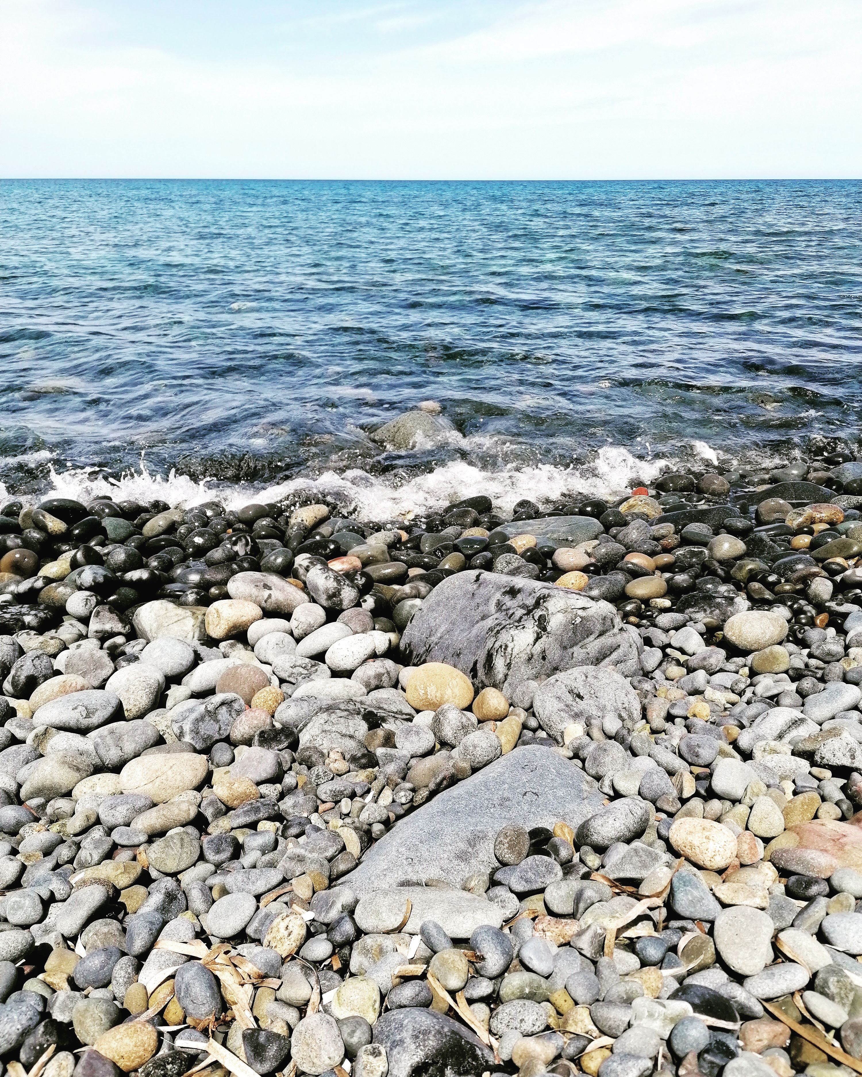 The beach consists of large sea washed pebbles 