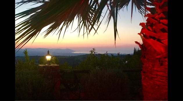 Sunset over the Akamas from the pergola in Mimosa gardens