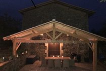 Covered patio at night