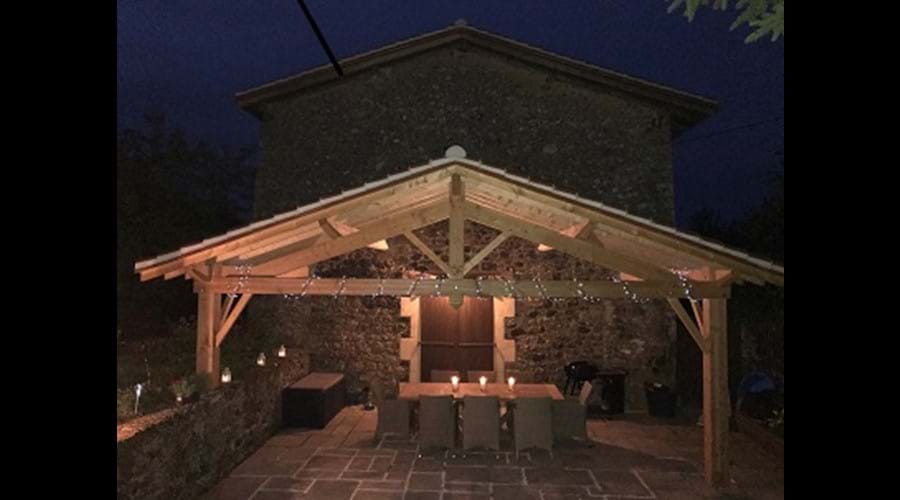 Covered patio at night