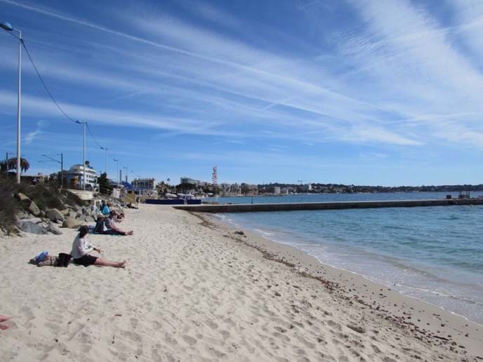 The sandy beaches of JuanLesPins. Juan Les Pins is about 10 min walk away