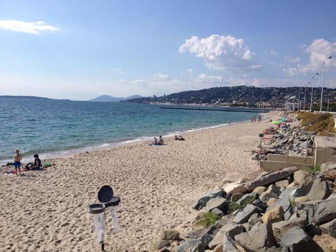 The long sandy beaches of JuanLesPins right outside the Domain JuanFlore. Golfe Juan is 10 min walk away