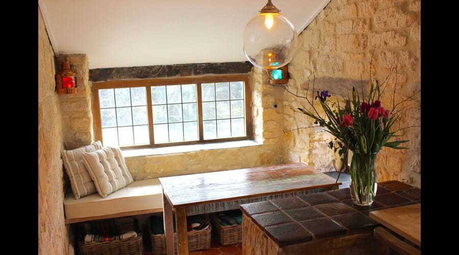 Seating off the main dining room overlooking the Mill weir