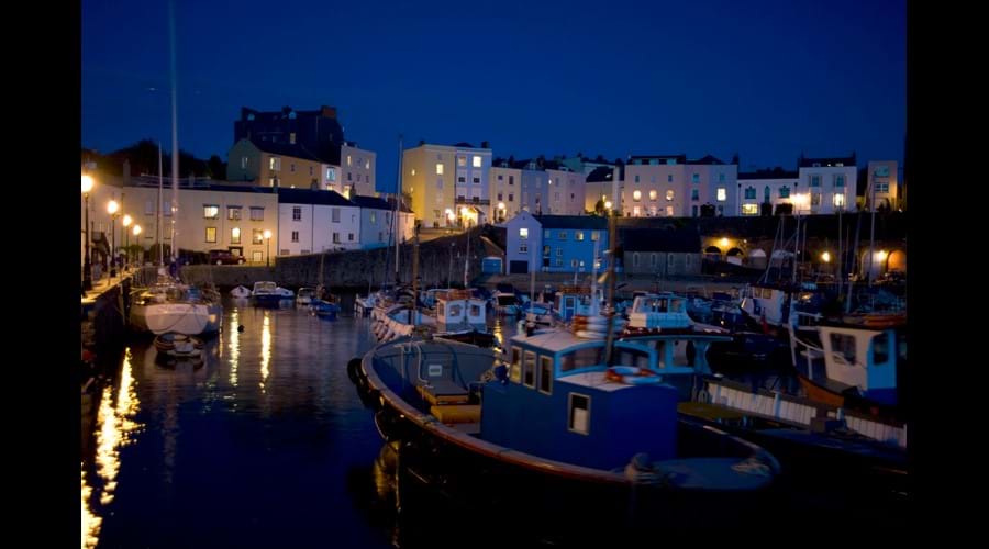 Harbour & cottage at night