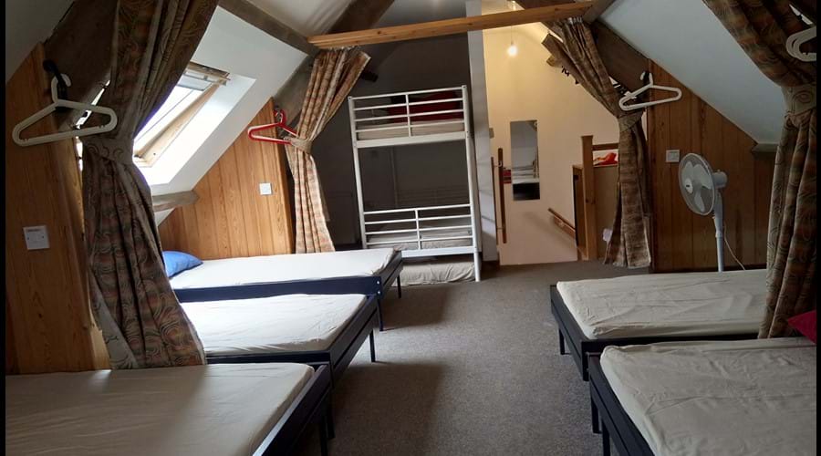 Luxury Bunkbarn dorm from gable end, 8 singles 1 bunk