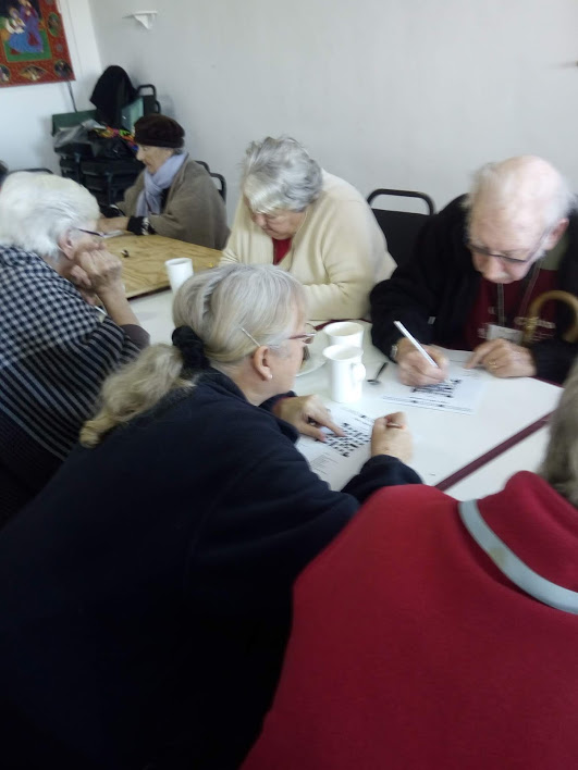 Heads down, concentrating! Carole, Andy, Eve.