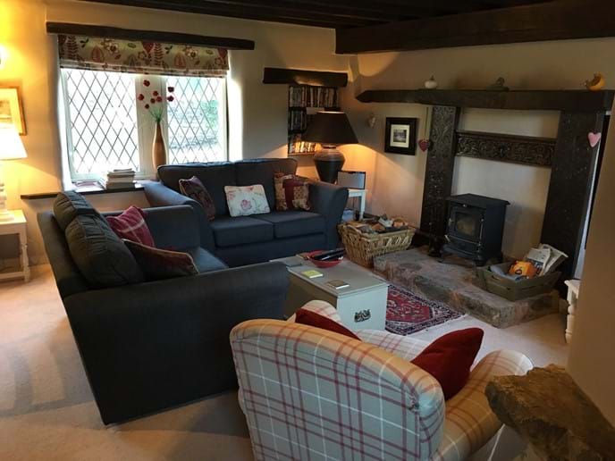 Mill Cottage sitting room and woodburner