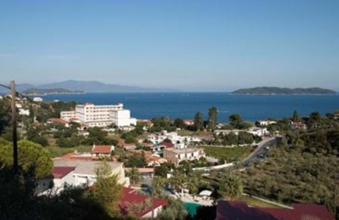 Achladies Hotel and beach Skiathos, below Orchard Villa