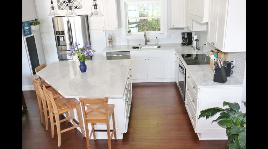 Very large granite top island for family cooking
