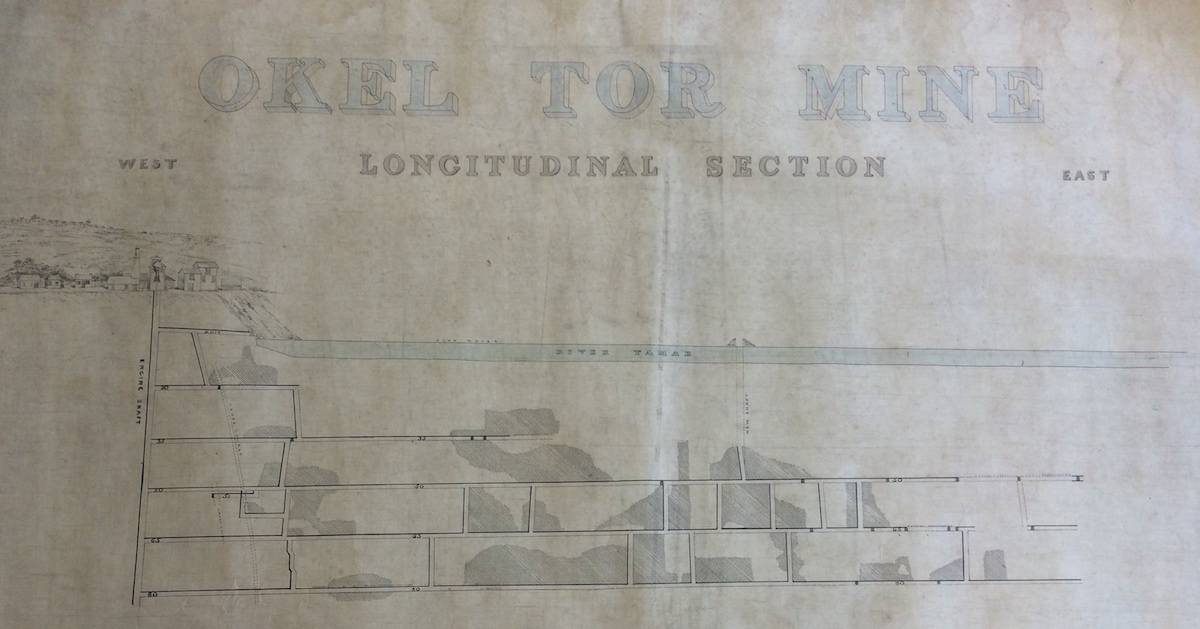 Section showing workings under the Tamar where ground containing ore was removed (Cornwall Record Office Doc No: HB/A 16/2)