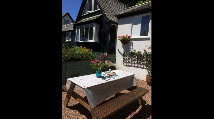Take tea in the enclosed courtyard garden