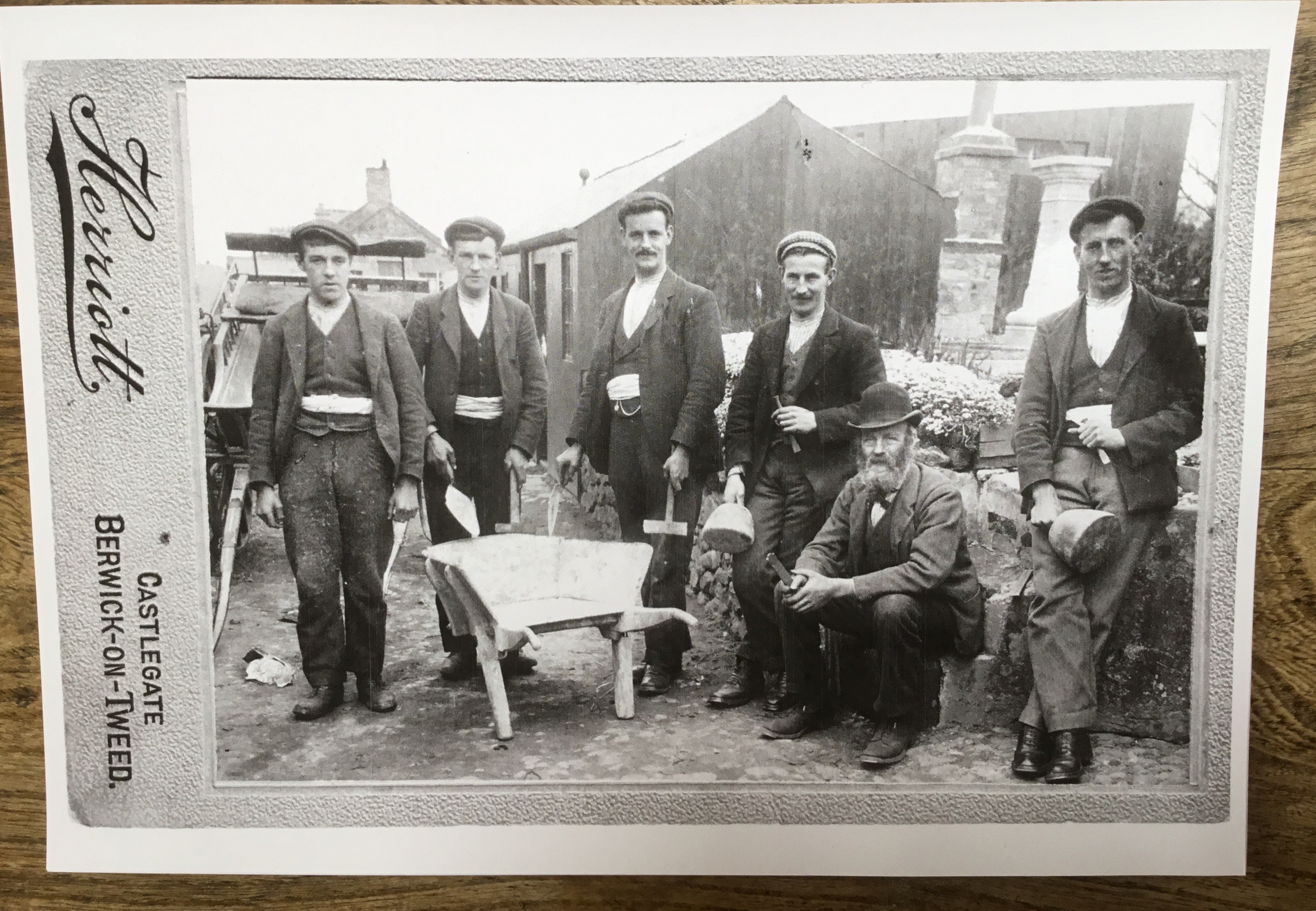 The Pattersons, a family of stone masons and general builders, who lived and worked in Blue Row. The building behind them still stands behind our cottage.