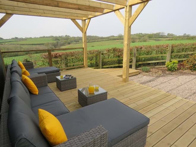 Garden lounge area with stunning views of the Devonshire countryside