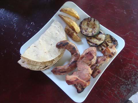 BBQ: Sausage, Pork, Potatos, Eggplant and Tortilla