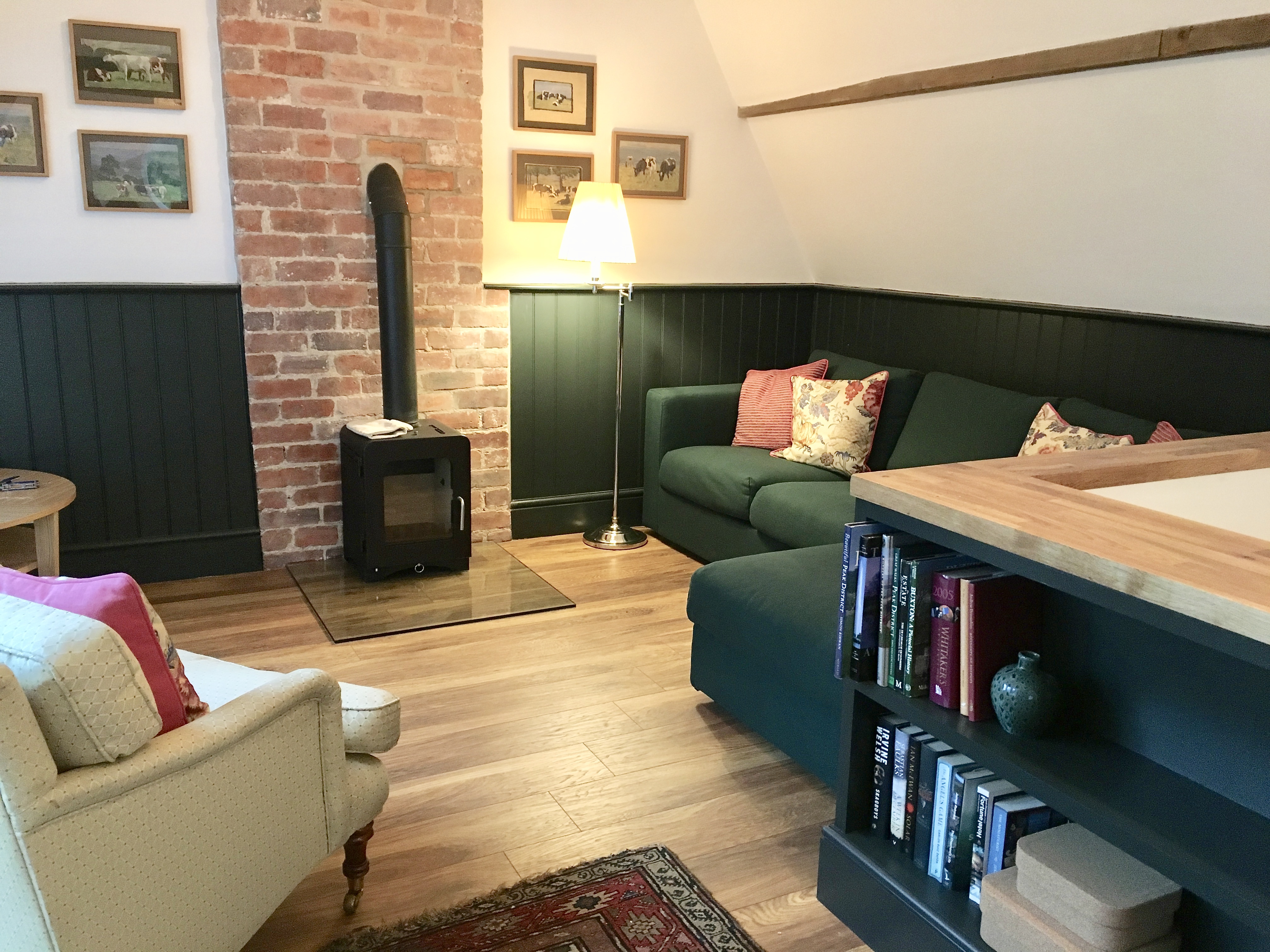 Corner sofa next to the log-burner