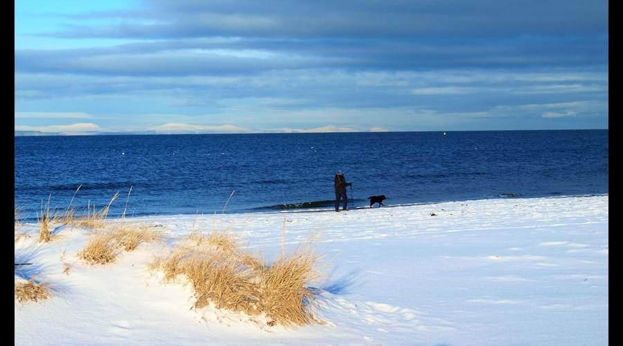 snow on Nairn beach, very rare sight!