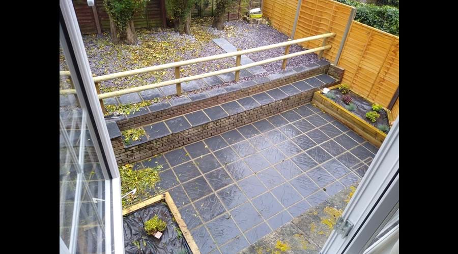 Enclosed terraced garden - it does have table and chairs now!