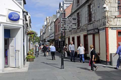 Stornoway Town Centre with a selection of bars, restaurants and shops.