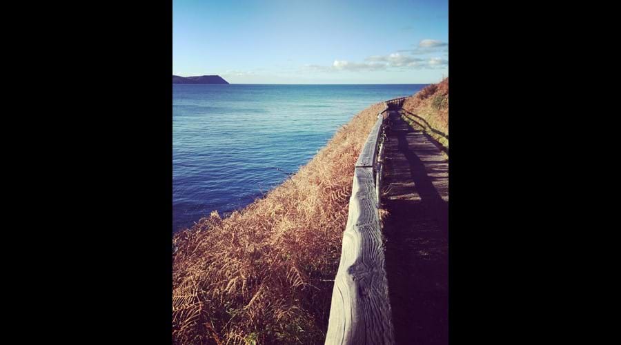 Footpath up to Bradda Head, Port Erin, distant view of the Calf of Man