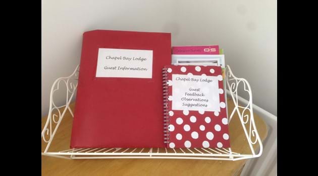 Chapel Bay Lodge guest information folder, maps and leaflets