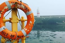 Port St Mary inner harbour on a misty day