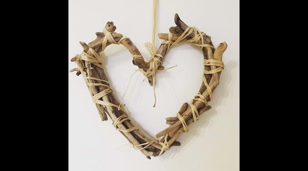 Homemade driftwood heart