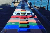 Colourful crates, Raglan Pier, Port Erin