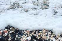 Foaming sea at Fenella beach, Peel