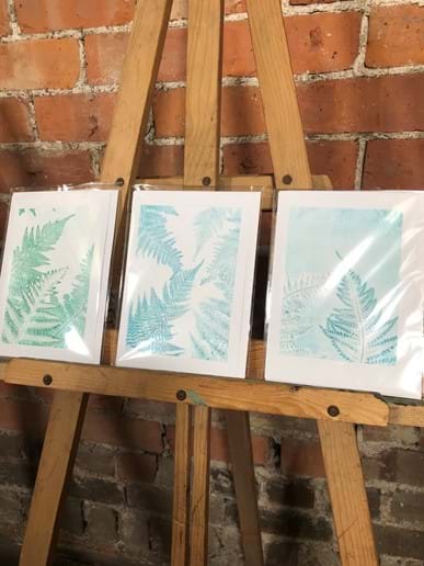 Selection of hand printed cards featuring locally foraged leaves £3.50 each (more designs available)