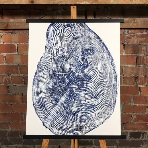 Original hand made pine tree print in prussian blue, 52 x 65.5cm £60 unframed/£75 with black wooden hanger as pictured