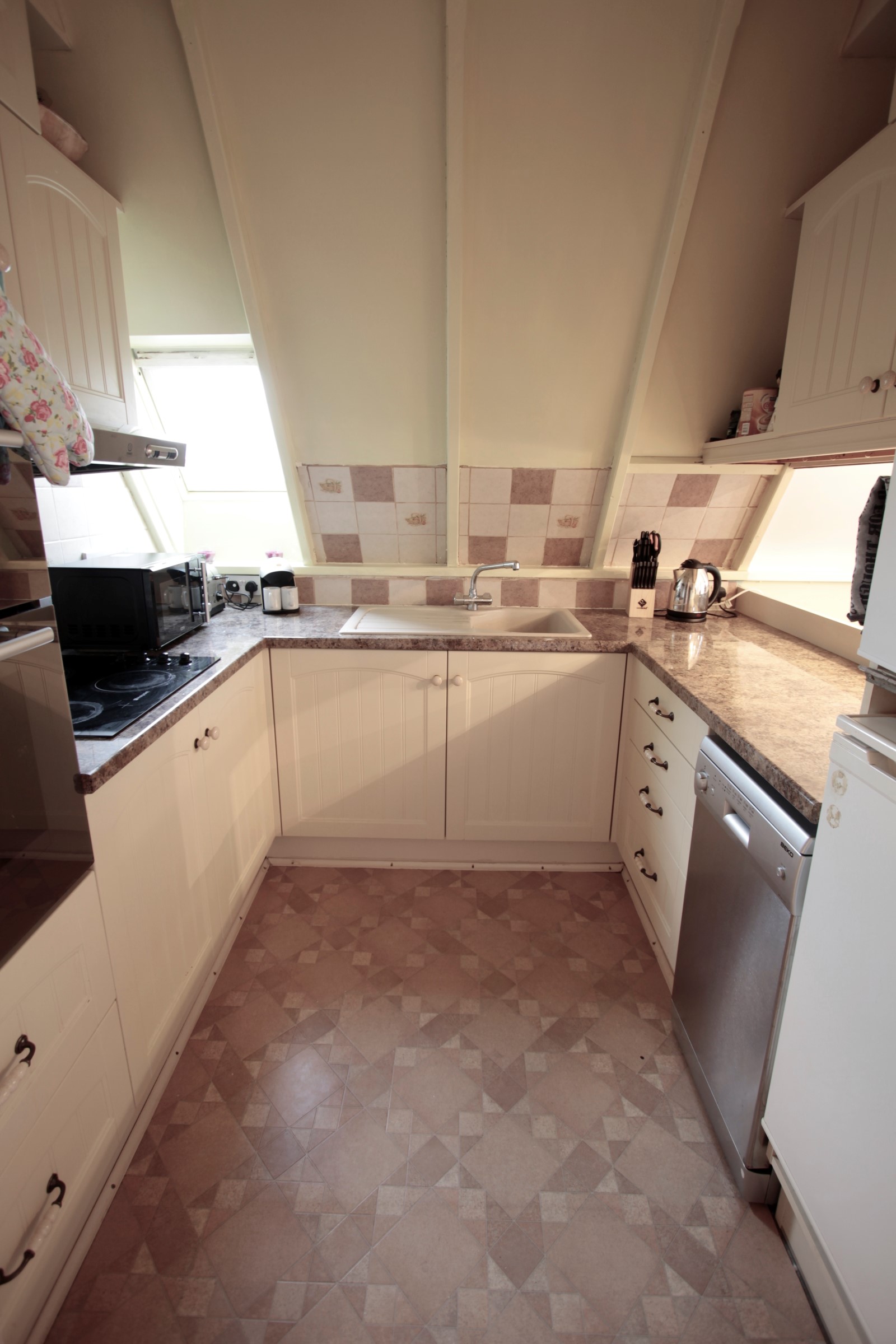 Kitchen -washing machine and tumble drier in shed