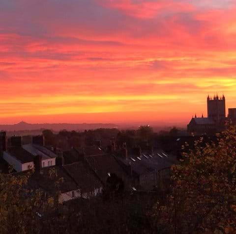 Sunset over Wells and the Cathedral