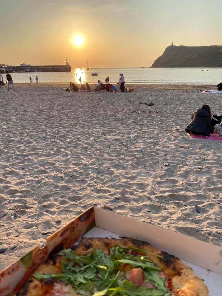 Pizza on the beach in Port Erin