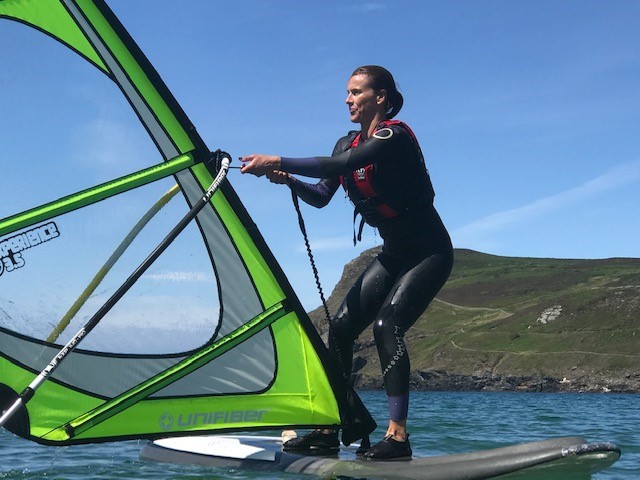 Standing up on windsurf lesson in the Isle of Man