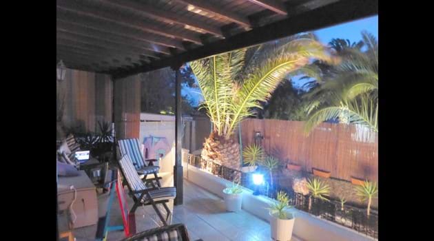 Patio nicely lit with sonos music system