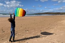 Winter kite flying at Freshwater West