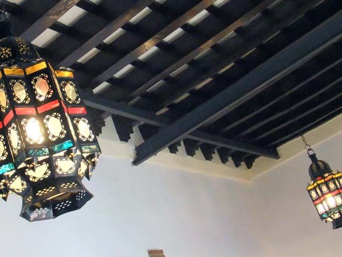 2 big beautiful Moroccan ceiling lanterns with beams at Casa Vista Castillo in Arcos Photo