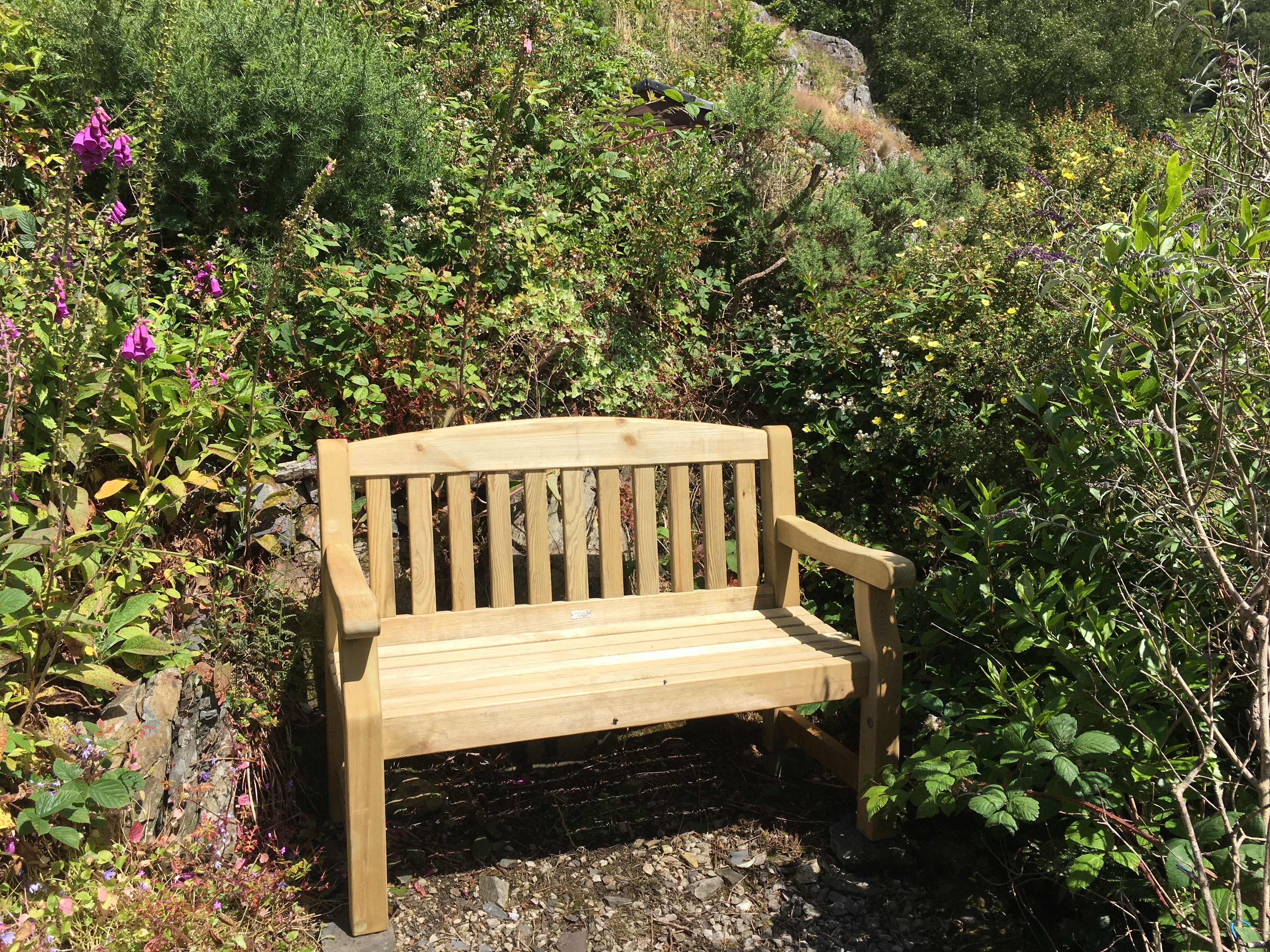 Seat at top of Lynwood’s rocky garden