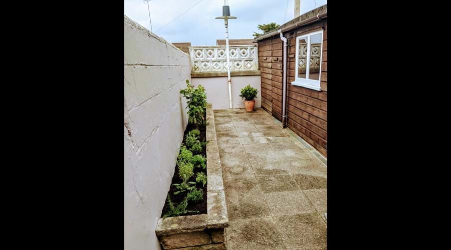 Back Yard with Secure Cycle Storage and Herb Plants