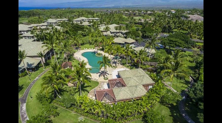 Aerial view of our pool and clubhouse