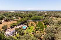 Aerial of villa with backdrop of Mallorca