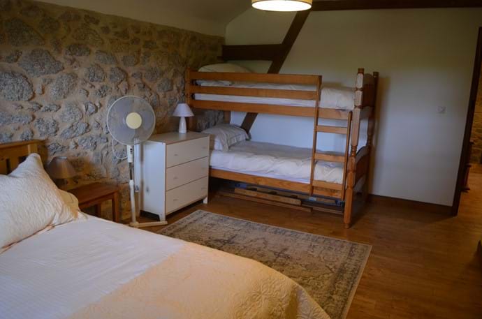 The Railway Cottage - 10 person gîte - family room with double bed and bunk beds