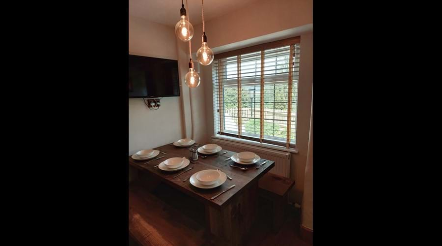 Dining area overlooking the patio and valley