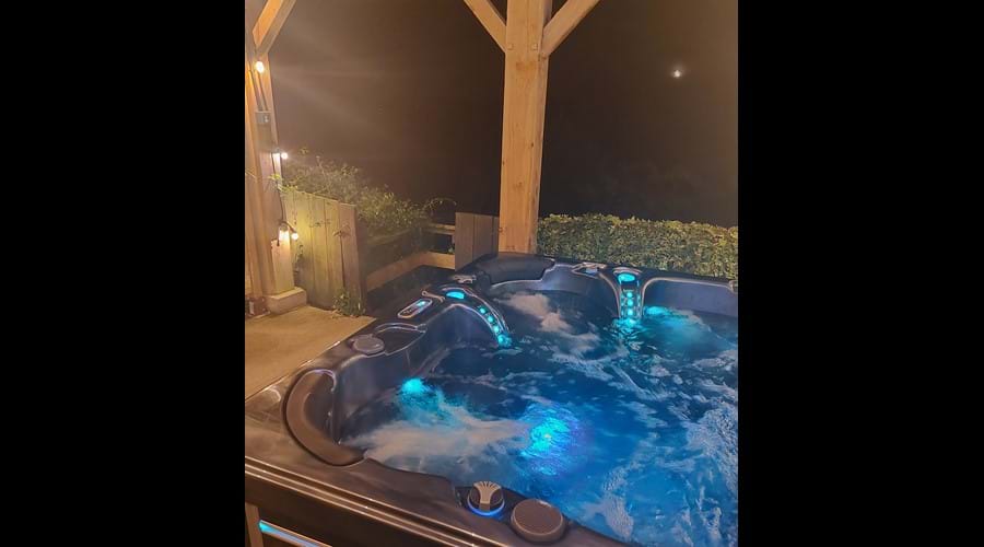 Hot tub set in an elevated position
